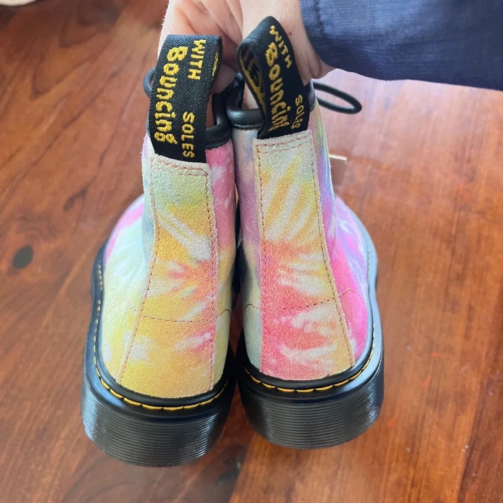 Dr. Martens 1460 J Kids Tie Dye Suede Boots‎ Pink Yellow Blue 1460J US 2 NWT